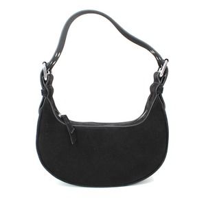 BY FAR Black Suede Leather Soho Handbag Half Moon Shoulder Bag NEW Silver Zip